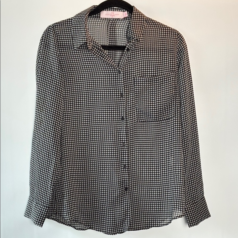 Chic Houndstooth Black and White Women's Button Down Shirt by Love for Humanity - Picture 1 of 9